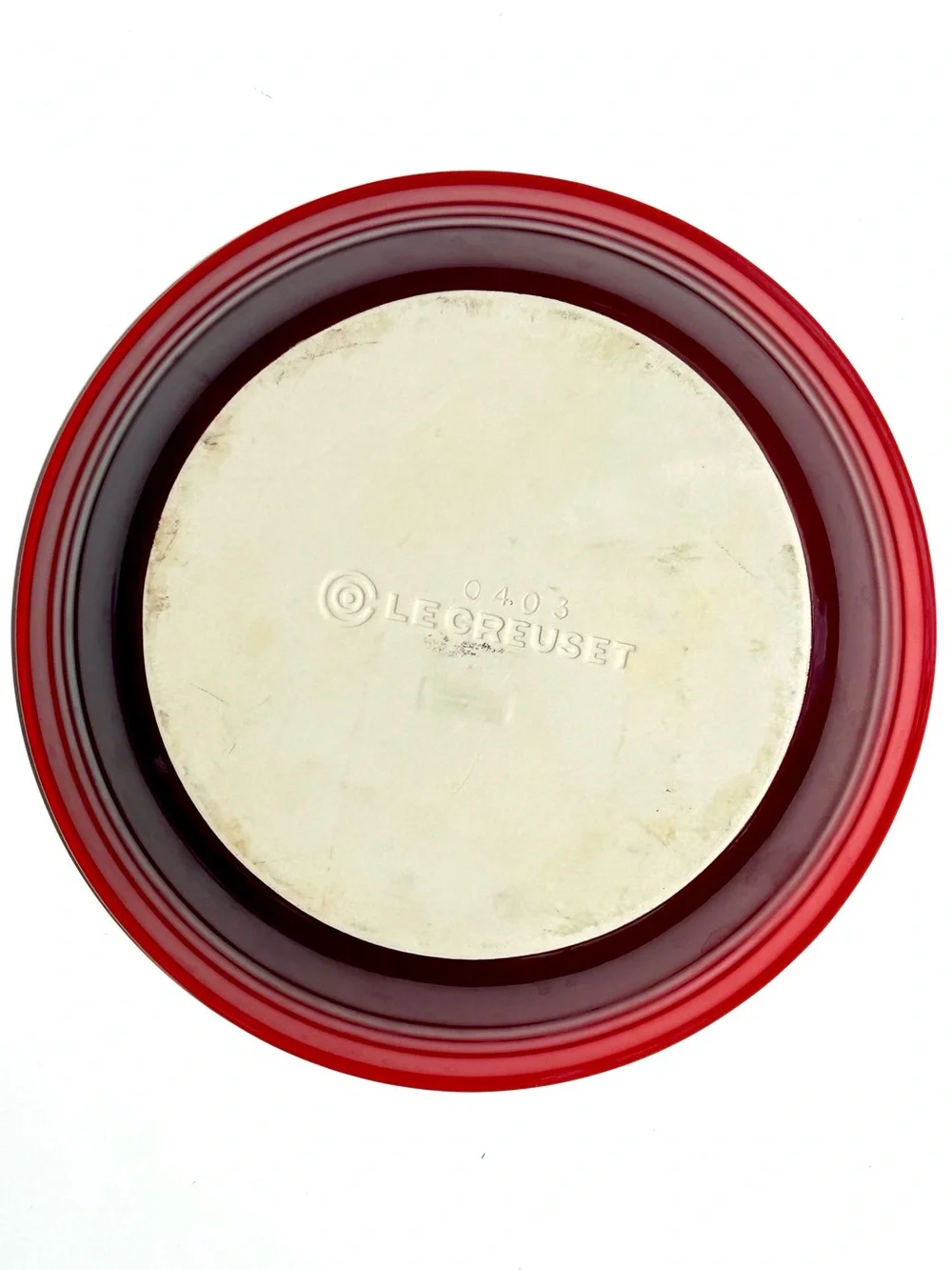 Le Creuset 9 3/4” Pie Dish Cerise Cream & Red Ombré Rim, Serving Bowl, 0403